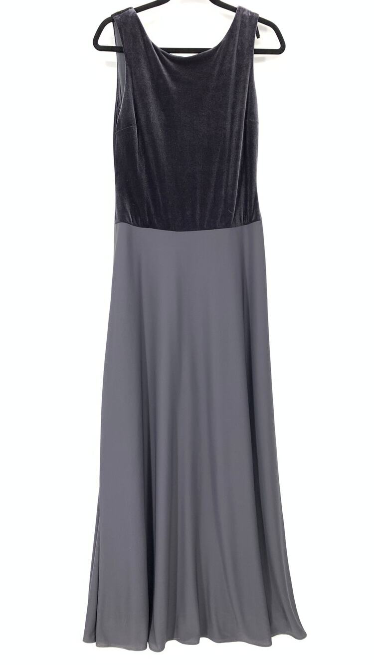 Alfred Angelo Formal Full Length Dress Womens Sz 9/10 Gray Velvet Chiffon NEW